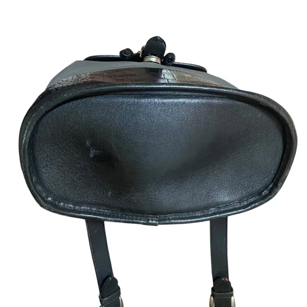 Vintage Brighton Croc Leather and Fabric Backpack in Black Gray